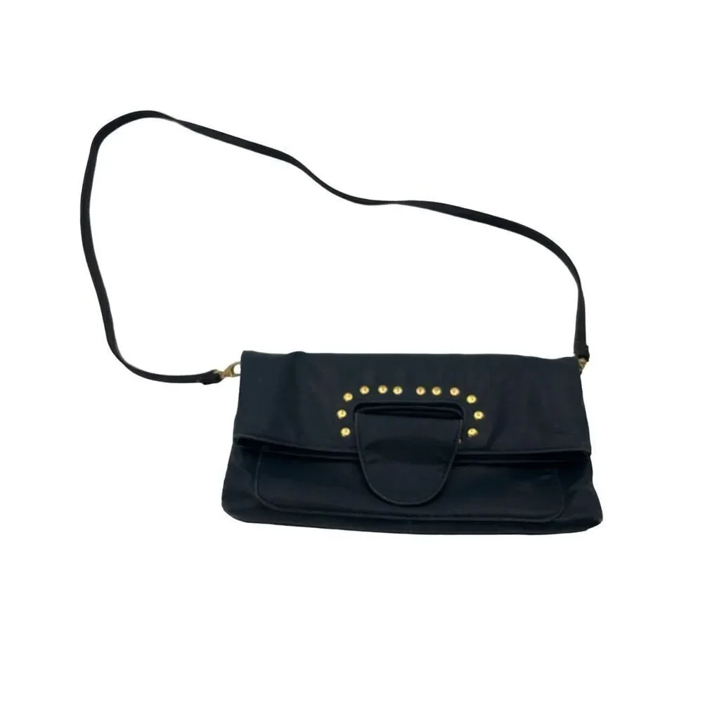 Vieta fashion navy blue vegan leather collapsible gold ￼ studded bag